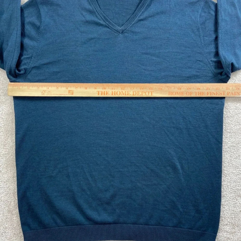 Joe Merino V-Neck Sweater Mens XL Blue 100% Extrafine Merino Wool Leo Knit